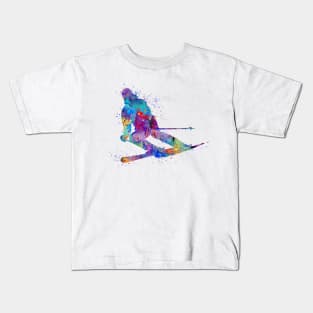 Boy Skiing Watercolor Gift Kids T-Shirt